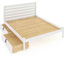Двуспальная кровать Solarius Классика из массива сосны со сплошным основанием и высокой спинкой, 140x200 см, с двумя выкатными ящиками, цвет белый klas-spin140bel-full-2yash