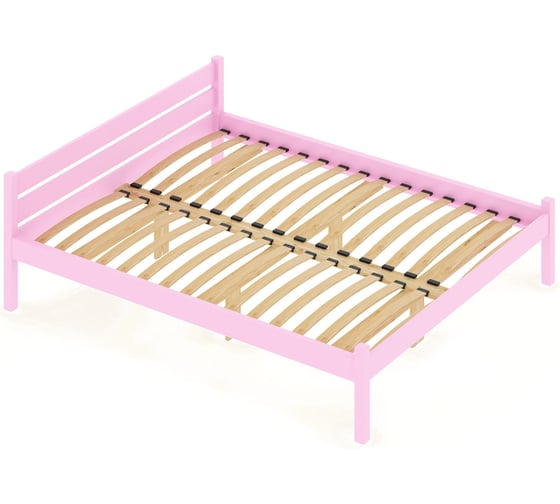 Кровать двуспальная Solarius Классика из массива сосны, с ортопедическим основанием, 200x140 см (габариты 210x150), цвет розовый 401-10040 1