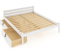 Кровать двуспальная Solarius Классика из массива сосны, с реечным основанием 200x160 см (габариты 210x170), с двумя выкатными ящиками, цвет белый 160klbel-2yash