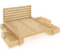 Кровать двуспальная Solarius Классика из массива сосны, с реечным основанием и высокой спинкой, 180x190 см, с четырьмя выкатными ящиками, лакированная klas-spin180lak-190-4yash