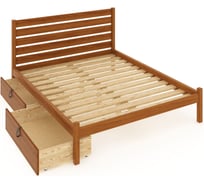 Кровать двуспальная Solarius Классика из массива сосны, с реечным основанием и высокой спинкой, 180x190 см, с двумя выкатными ящиками, цвет ольхи klas-spin180olha-190-2yash