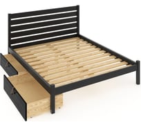 Кровать двуспальная Solarius Классика из массива сосны, с реечным основанием и высокой спинкой, 180x200 см, с двумя выкатными ящиками, цвет черного оникса klas-spin180onix-2yash