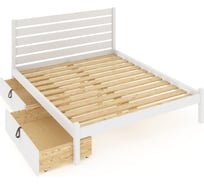 Кровать двуспальная Solarius Классика из массива сосны, с реечным основанием и высокой спинкой, 180x200 см, с двумя выкатными ящиками, цвет белый klas-spin180bel-2yash
