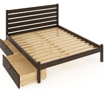 Кровать двуспальная Solarius Классика из массива сосны, с реечным основанием и высокой спинкой, 180x190 см, с двумя выкатными ящиками, цвет венге klas-spin180ven-190-2yash