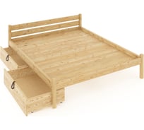 Кровать двуспальная Solarius Классика из массива сосны, со сплошным основанием 200x120 см (габариты 210x130), с двумя выкатными ящиками, без покрытия 120kl-full-2yash