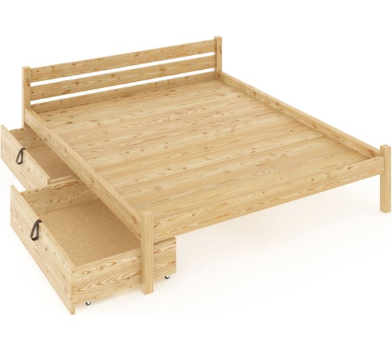 Кровать двуспальная Solarius Классика из массива сосны, со сплошным основанием 200x120 см (габариты 210x130), с двумя выкатными ящиками, без покрытия 120kl-full-2yash 1