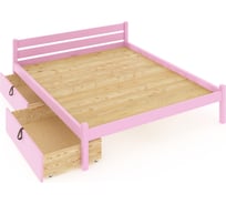 Кровать двуспальная Solarius Классика из массива сосны, со сплошным основанием 190x160 см (габариты 200x170), с двумя выкатными ящиками, цвет розовый 160klroz-190-full-2yash