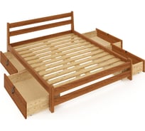 Кровать двуспальная Solarius Мишка усиленная, из массива сосны, с реечным основанием 190x180 см (габариты 200x190), с четырьмя выкатными ящиками, цвет ольхи 180molha-190-4yash