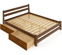 Кровать двуспальная Solarius Мишка усиленная, из массива сосны, с реечным основанием 200x150 см (габариты 210x160), с двумя выкатными ящиками, цвет темного дуба 150mtemd-2yash