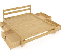 Кровать двуспальная Solarius Мишка усиленная, из массива сосны, со сплошным основанием 190x180 см (габариты 200x190), с четырьмя выкатными ящиками, без покрытия 180m-190-full-4yash