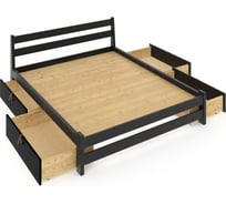 Кровать двуспальная Solarius Мишка усиленная, из массива сосны, со сплошным основанием 190x180 см (габариты 200x190), с четырьмя выкатными ящиками, цвет черного оникса 180monix-190-full-4yash