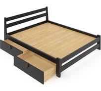 Кровать двуспальная Solarius Мишка усиленная, из массива сосны, со сплошным основанием 200x150 см (габариты 210x160), с двумя выкатными ящиками, цвет черного оникса 150monix-full-2yash