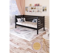 Тахта односпальная Solarius из массива сосны, со сплошным основанием и высокими бортиками, 100x180 см, габариты 110x190, цвет черного оникса tahta-spin100-180onix-full