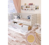 Тахта односпальная Solarius из массива сосны, со сплошным основанием и высокими бортиками, 100x200 см, габариты 110x210, с двумя выкатными ящиками, цвет платины tahta-spin100-200plat-full-2yash