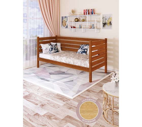 Тахта односпальная Solarius из массива сосны, со сплошным основанием и высокими бортиками, 90x170 см, габариты 100x180, цвет ольхи tahta-spin90-170olha-full 1