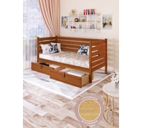 Тахта односпальная Solarius из массива сосны, со сплошным основанием и высокими бортиками, 100x200 см, габариты 110x210, с двумя выкатными ящиками, цвет ольхи tahta-spin100-200olha-full-2yash