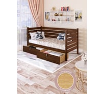 Тахта односпальная Solarius из массива сосны, со сплошным основанием и высокими бортиками, 100x200 см, габариты 110x210, с двумя выкатными ящиками, цвет темного дуба tahta-spin100-200temd-full-2yash
