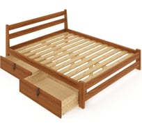 Кровать двуспальная Solarius Мишка усиленная, из массива сосны, с реечным основанием, 200x160 см, габариты 210x170, с двумя выкатными ящиками, цвет ольхи 160molha-2yash