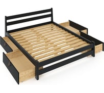 Кровать двуспальная Solarius Мишка усиленная, из массива сосны, с реечным основанием, 200x120 см, габариты 210x130, с четырьмя выкатными ящиками, цвет антрацит 120mser-4yash