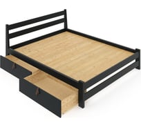 Кровать двуспальная Solarius Мишка усиленная, из массива сосны, со сплошным основанием, 200x140 см, габариты 210x150, с двумя выкатными ящиками, цвет антрацит 140mser-full-2yash