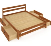 Кровать двуспальная Solarius Мишка усиленная, из массива сосны, со сплошным основанием, 200x120 см, габариты 210x130, с четырьмя выкатными ящиками, цвет ольхи 120molha-full-4yash