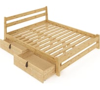 Кровать двуспальная Solarius Мишка усиленная, из массива сосны, с реечным основанием, 190x150 см, габариты 200x160, с двумя выкатными ящиками, без шлифовки и покрытия 150mnet-190-2yash