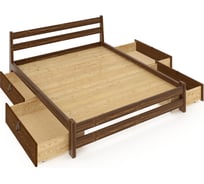 Кровать двуспальная Solarius Мишка усиленная, из массива сосны, со сплошным основанием, 190x180 см, габариты 200x190, с четырьмя выкатными ящиками, цвет темного дуба 180mtemd-190-full-4yash