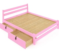 Кровать двуспальная Solarius Мишка усиленная, из массива сосны, со сплошным основанием, 200x160 см, габариты 210x170, с двумя выкатными ящиками, цвет розовый 160mroz-full-2yash