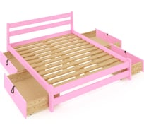 Кровать двуспальная Solarius Мишка усиленная, из массива сосны, с реечным основанием, 190x140 см, габариты 200x150, с четырьмя выкатными ящиками, цвет розовый 140mroz-190-4yash
