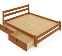 Кровать двуспальная Solarius Мишка усиленная, из массива сосны, со сплошным основанием, 190x180 см, габариты 200x190, с двумя выкатными ящиками, цвет ольхи 180molha-190-full-2yash