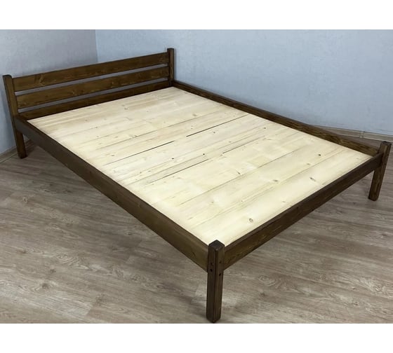 Двуспальная кровать Solarius Классика из массива сосны со сплошным основанием, 200x150 см (габариты 210x160), цвет темный дуб 150kltemd-full 1