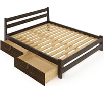 Двуспальная кровать Solarius Мишка усиленная из массива сосны с реечным основанием 190x160 см (габариты 200x170), с двумя выкатными ящиками, цвет венге 160mven-190-2yash