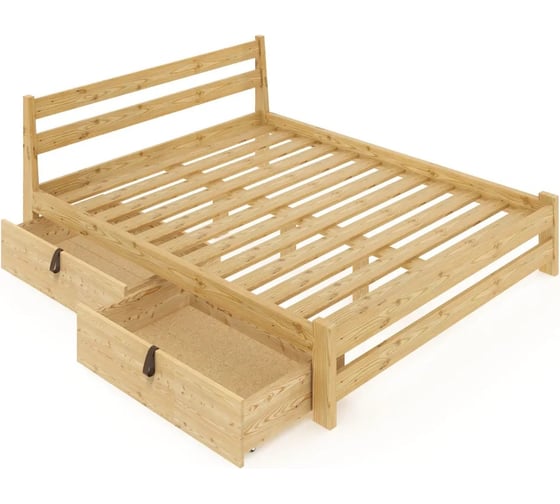Двуспальная кровать Solarius Мишка усиленная из массива сосны с реечным основанием 190x180 см (габариты 200x190), с двумя выкатными ящиками, без покрытия 180m-190-2yash 1