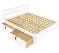 Двуспальная кровать Solarius Мишка усиленная из массива сосны с реечным основанием 200x120 см (габариты 210x130), с двумя выкатными ящиками, цвет белый 120mbel-2yash