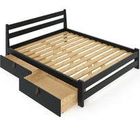 Двуспальная кровать Solarius Мишка усиленная из массива сосны с реечным основанием 200x150 см (габариты 210x160), с двумя выкатными ящиками, цвет антрацит 150mser-2yash