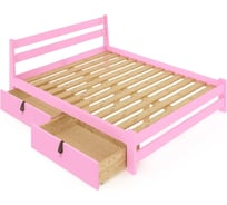 Двуспальная кровать Solarius Мишка усиленная из массива сосны с реечным основанием 200x160 см (габариты 210x170), с двумя выкатными ящиками, цвет розовый 160mroz-2yash