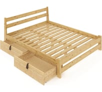 Двуспальная кровать Solarius Мишка усиленная из массива сосны с реечным основанием 200x180 см (габариты 210x190), с четырьмя выкатными ящиками, лакированная 180mlak-4yash