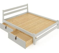 Двуспальная кровать Solarius Мишка усиленная из массива сосны со сплошным основанием 190x160 см (габариты 200x170), с двумя выкатными ящиками, цвет платины 160mplat-190-full-2yash