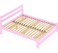 Кровать двуспальная Solarius Мишка усиленная, из массива сосны, с ортопедическим основанием, 190x120 см (габариты 200x130), цвет розовый 410-10039-190