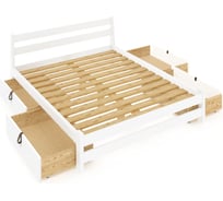 Кровать двуспальная Solarius Мишка усиленная, из массива сосны, с реечным основанием 190x120 см (габариты 200x130), с четырьмя выкатными ящиками, цвет белый 120mbel-190-4yash