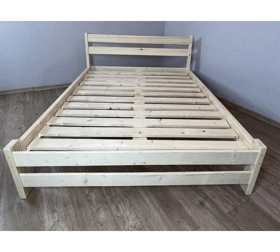 Двуспальная кровать Solarius Мишка усиленная из массива сосны с реечным основанием, 190x140 см (габариты 200x150), без шлифовки и покрытия 140mnet-190 1