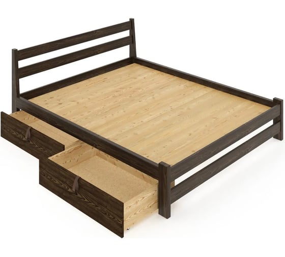 Двуспальная кровать Solarius Мишка усиленная из массива сосны со сплошным основанием 190x180 см (габариты 200x190), с двумя выкатными ящиками, цвет венге 180mven-190-full-2yash 1