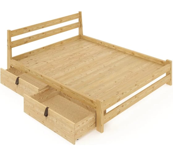 Двуспальная кровать Solarius Мишка усиленная из массива сосны со сплошным основанием 200x150 см (габариты 210x160), с двумя выкатными ящиками, без шлифовки и покрытия 150mnet-full-2yash 1