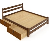 Двуспальная кровать Solarius Мишка усиленная из массива сосны со сплошным основанием 200x150 см (габариты 210x160), с двумя выкатными ящиками, цвет темного дуба 150mtemd-full-2yash