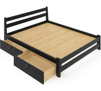 Двуспальная кровать Solarius Мишка усиленная из массива сосны со сплошным основанием 200x160 см (габариты 210x170), с двумя выкатными ящиками, цвет антрацит 160mser-full-2yash