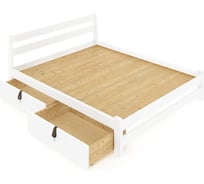Двуспальная кровать Solarius Мишка усиленная из массива сосны со сплошным основанием 200x180 см (габариты 210x190), с двумя выкатными ящиками, цвет белый 180mbel-full-2yash