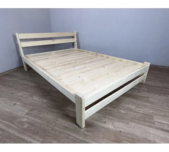 Двуспальная кровать Solarius Мишка усиленная из массива сосны со сплошным основанием, 190x180 см (габариты 200x190), без покраски mkrovat180-190-full 1