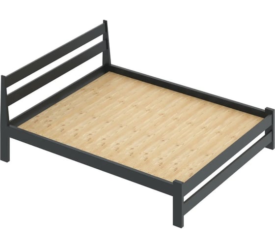 Двуспальная кровать Solarius Мишка усиленная из массива сосны со сплошным основанием, 190x180 см (габариты 200x190), цвет черного оникса 180monix-190-full 1