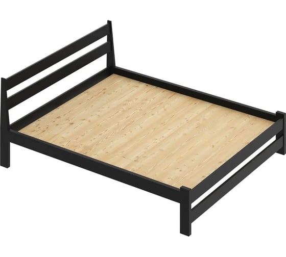 Двуспальная кровать Solarius Мишка усиленная из массива сосны со сплошным основанием, 200x180 см (габариты 210x190), цвет черного оникса 180monix-full 1