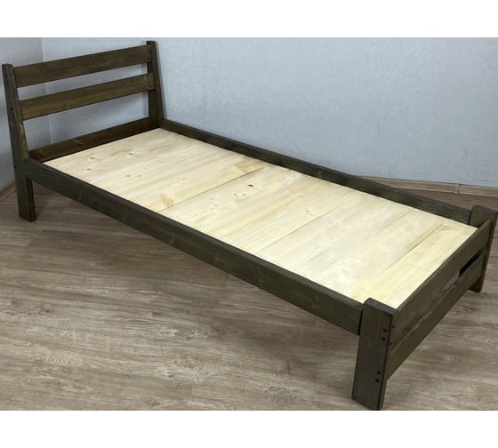 Кровать односпальная Solarius Мишка усиленная, из массива сосны, со сплошным основанием, 200x80 см, габариты 210x90, цвет венге 80mven-full 1